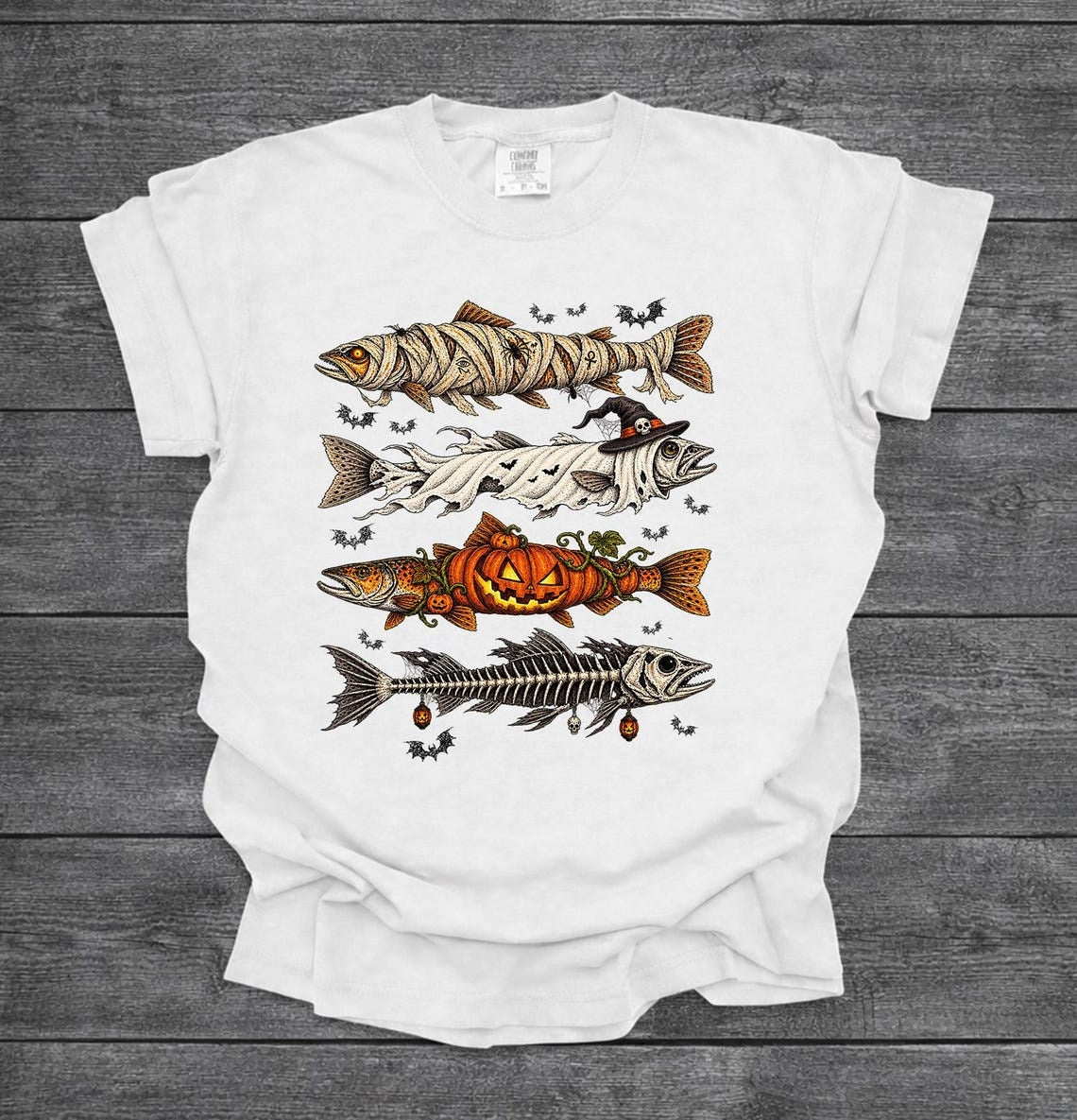 Halloween Trout Fish Ghost Pumpkin Skeleton Mummy Comfort Colors Shirt