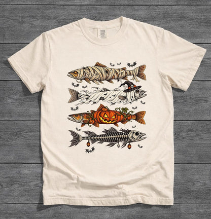 Halloween Trout Fish Ghost Pumpkin Skeleton Mummy Comfort Colors Shirt