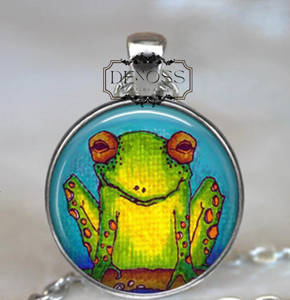 Happy Frog necklace,smiling frog cute tree frog gift,green frog