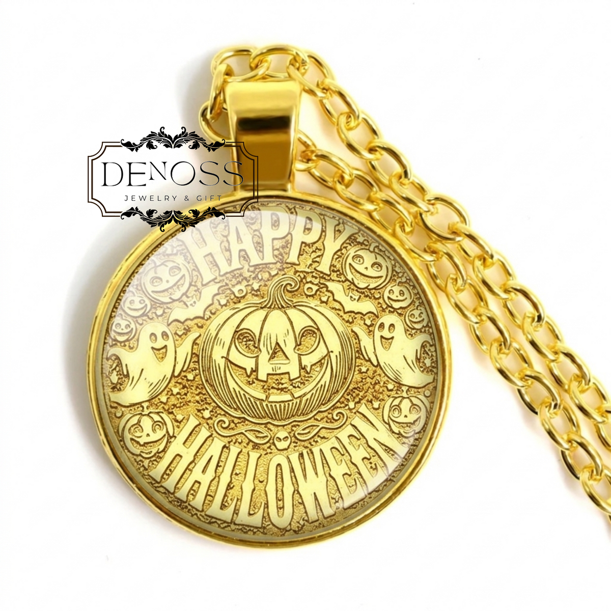 Happy Halloween Pendant Necklace,Pumpkin Ghost Charm
