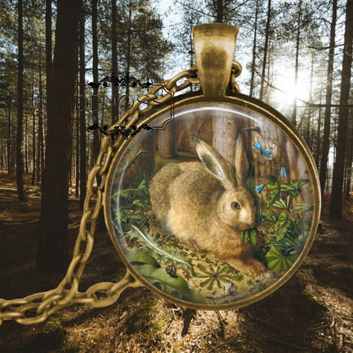 Hare Necklace,Renaissance Wildlife Art Pendant necklace,Rabbit Lover Gift