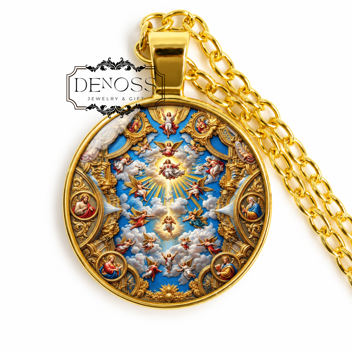 Heavenly Angels Jesus  Necklace,Catholic Art Gift,Christian Faith  Necklace,Jesus Christ Collectible,Stained Glass Commemorative