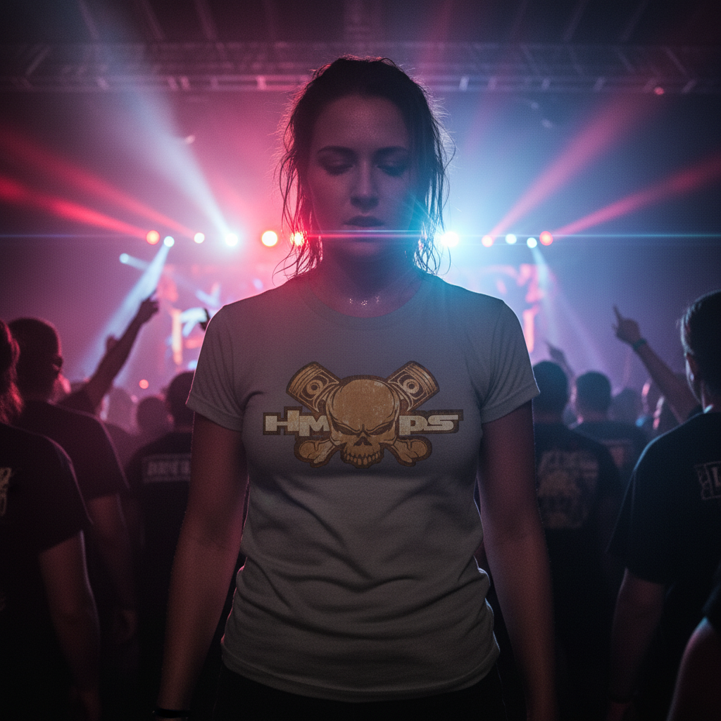 Brown t-shirt with a skull and crossbones design on a white background