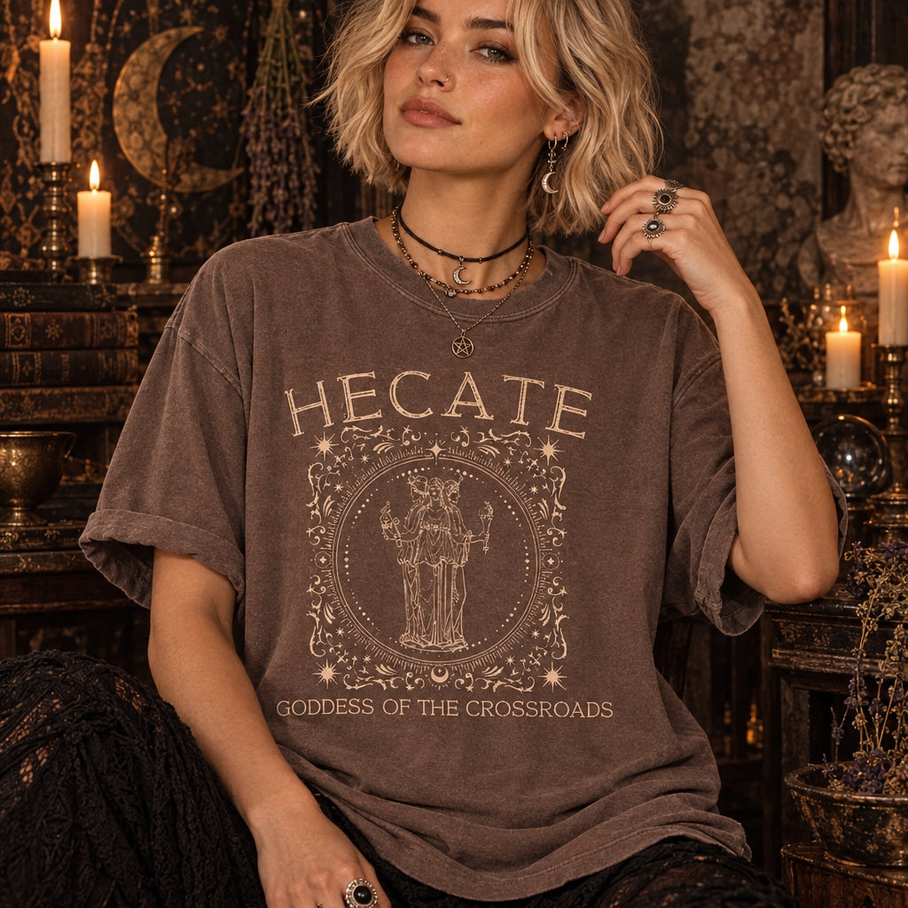 Hecate of the Roads Greek Goddess Shirt ,Triple Goddess Moon Goddess Witchcore Hecate Statue Goddess Hekate Dark Feminine Greek Mythology