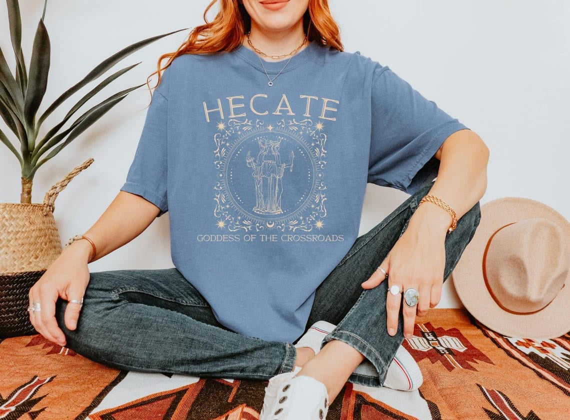 Hecate of the Roads Greek Goddess Shirt ,Triple Goddess Moon Goddess Witchcore Hecate Statue Goddess Hekate Dark Feminine Greek Mythology
