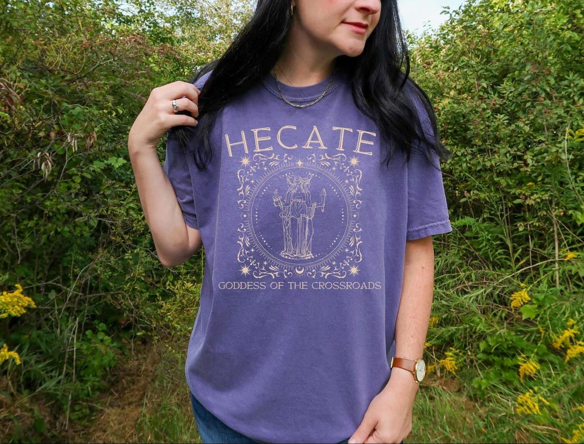 Hecate of the Roads Greek Goddess Shirt ,Triple Goddess Moon Goddess Witchcore Hecate Statue Goddess Hekate Dark Feminine Greek Mythology