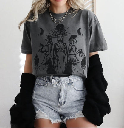 Hecate of the Roads Greek Goddess Shirt ,Triple Goddess Moon Goddess Witchcore Hecate Statue Goddess Hekate Dark Feminine Greek Mythology
