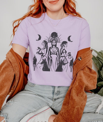 Hecate of the Roads Greek Goddess Shirt ,Triple Goddess Moon Goddess Witchcore Hecate Statue Goddess Hekate Dark Feminine Greek Mythology