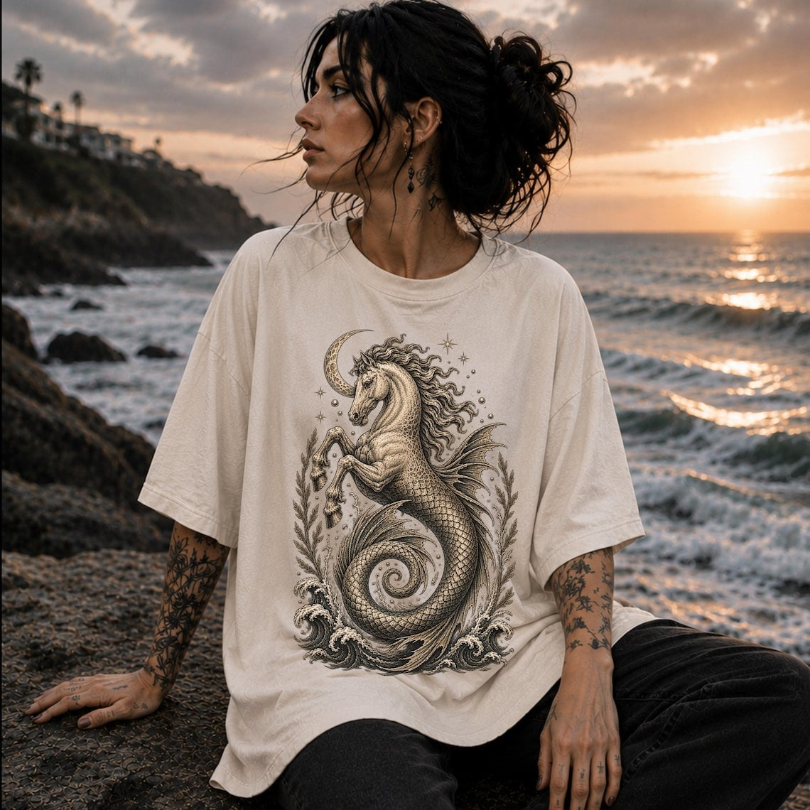 Hippocampus Shirt ,Mythical Sea Creature Shirt ,Coastal Gothic Sirencore Ocean Themed Gifts Mermaidcore Dark Fantasy Shirt Poseidon Shirt
