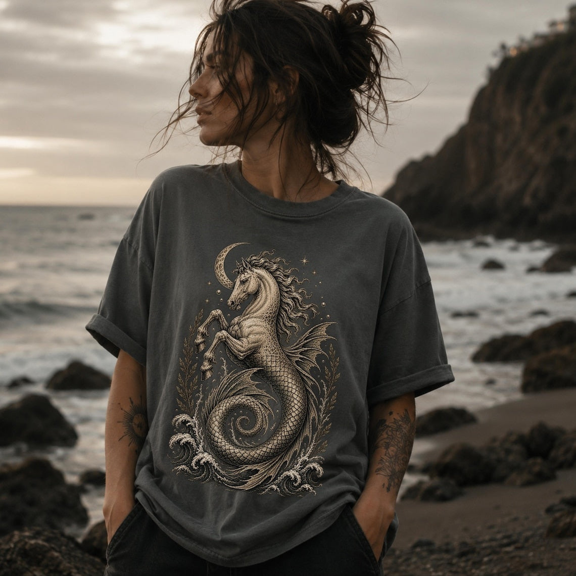 Hippocampus Shirt ,Mythical Sea Creature Shirt ,Coastal Gothic Sirencore Ocean Themed Gifts Mermaidcore Dark Fantasy Shirt Poseidon Shirt