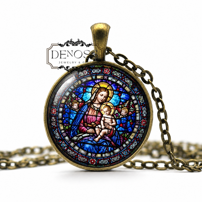 Holy Mary Pendant Necklace,Blessed Virgin Mary with baby Jesus Amulet,Talisman Necklace,Christian Gift,Religious Jewelry,Orthodox Gift
