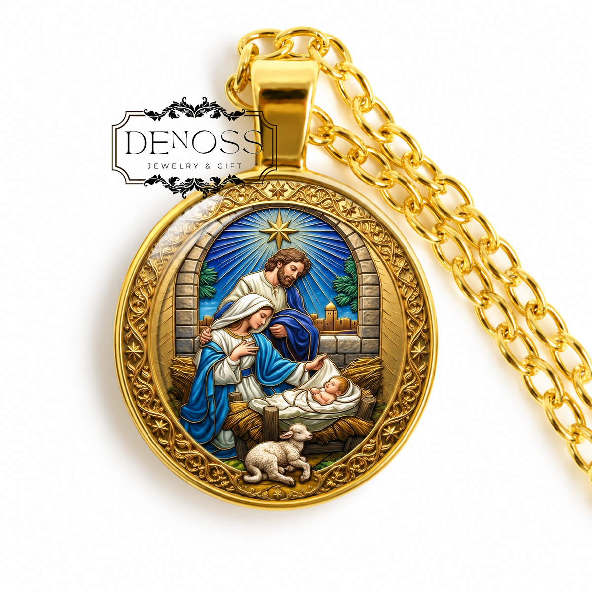 Holy Nativity Necklace,Religious Keepsake,Spiritual Medal Gift,Birth Medal,Christmas  Necklace,Christian Collectible