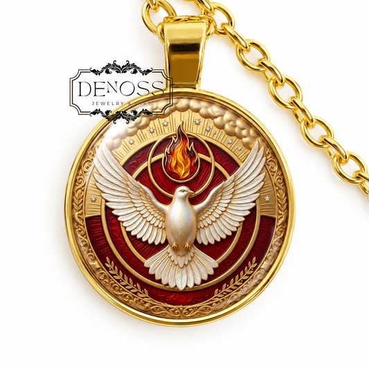 Holy Spirit Dove Necklace,Religious Art Gift,Christian Faith  Necklace,Pentecost Dove Collectible,Holy Flame Commemorative