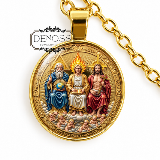 Holy Trinity Necklace,Religious Keepsake,Spiritual Medal Gift,Jesus God Medal,Christian Necklace,Religious Collectible