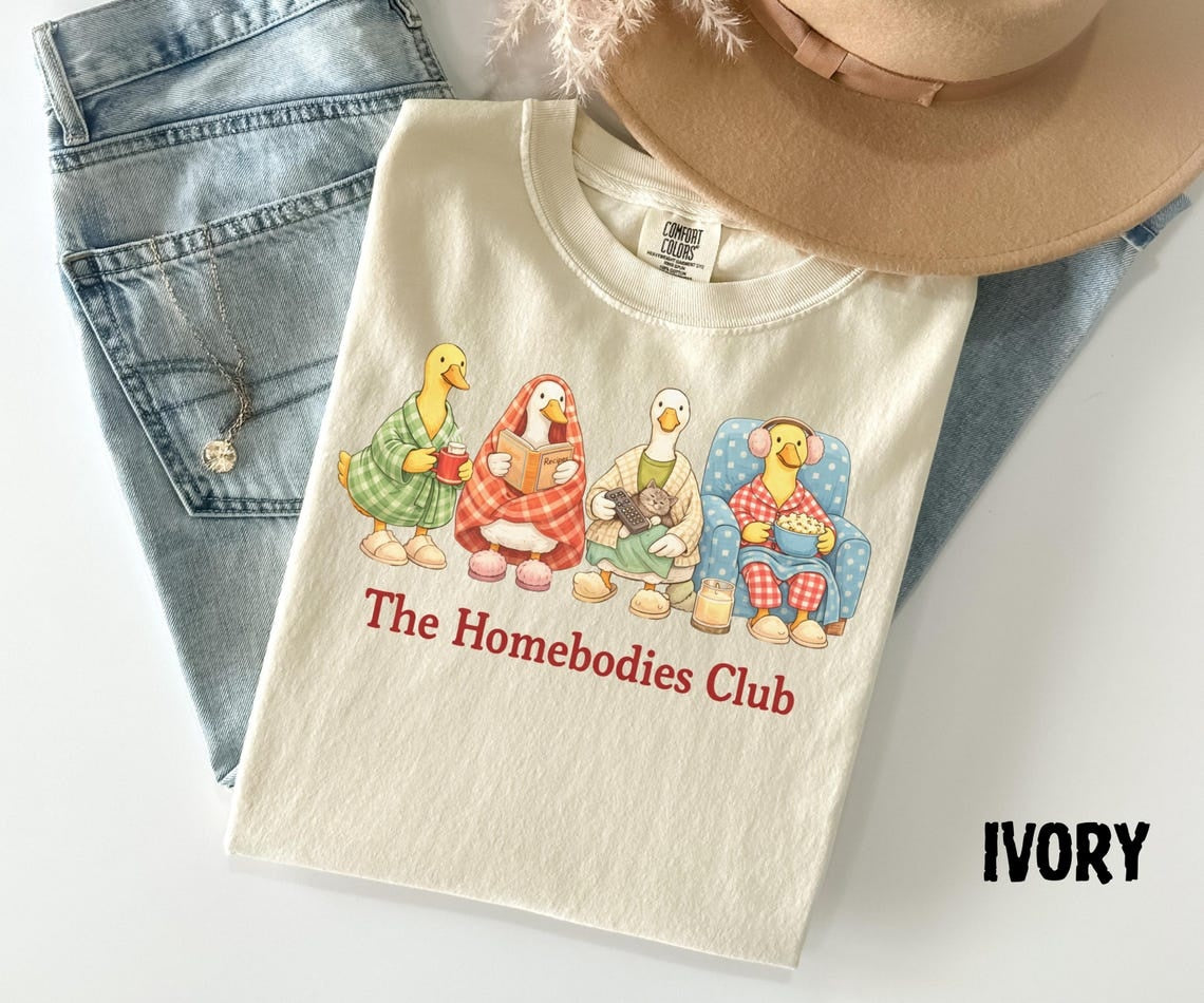 Homebodies Club Shirt, Cozy Duck Graphic Tee, Stay Home Humor T-Shirt, Cute Loungewear Gift for Introverts, Comfort Colors® - Denoss