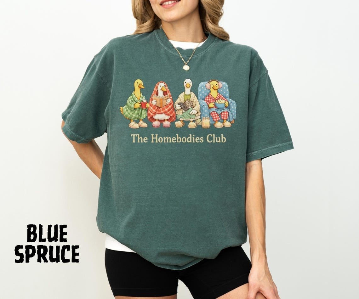 Homebodies Club Shirt, Cozy Duck Graphic Tee, Stay Home Humor T-Shirt, Cute Loungewear Gift for Introverts, Comfort Colors® - Denoss