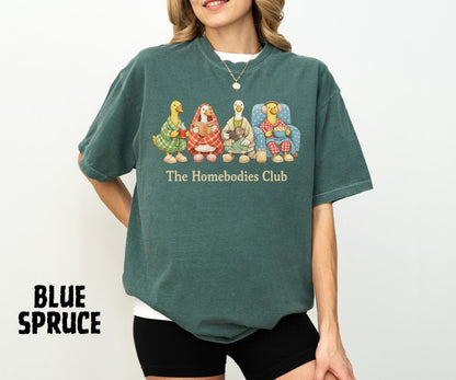 Homebodies Club Shirt, Cozy Duck Graphic Tee, Stay Home Humor T-Shirt, Cute Loungewear Gift for Introverts, Comfort Colors® - Denoss