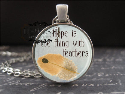 Hope Is The Thing With Feathers Necklace,Emily Dickenson Quote,Uplifting Jewelry,Illness Mental Health Necklace,Encouragement Gifts