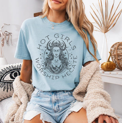 Hot Girl Hecate Shirt ,y2k Gothic Shirt Crone Shirt ,Hecate Greek Goddess Tee Pagan Shirt ,Mythology Shirt ,Divine Feminine Triple Moon Goddess