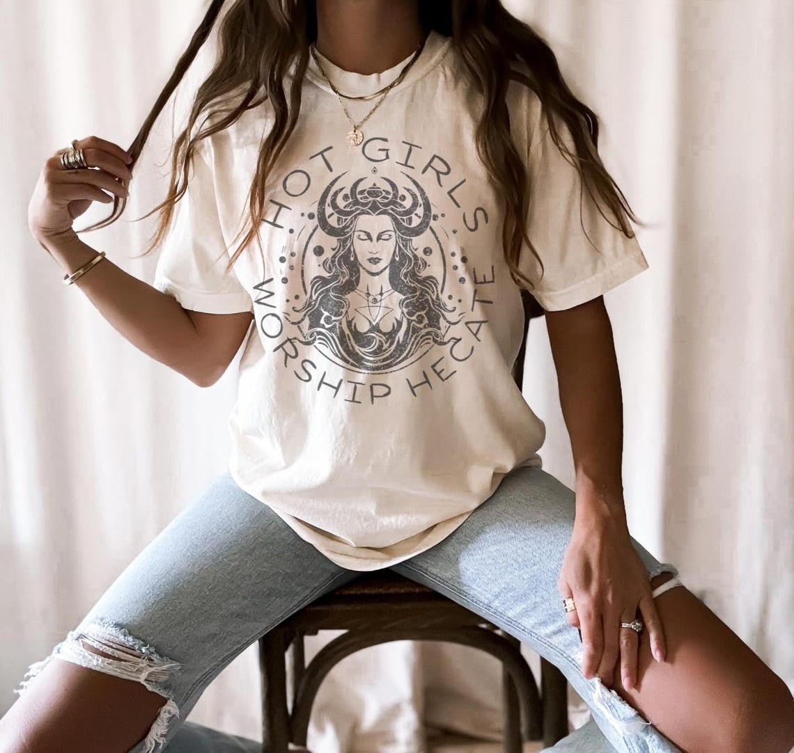 Hot Girl Hecate Shirt ,y2k Gothic Shirt Crone Shirt ,Hecate Greek Goddess Tee Pagan Shirt ,Mythology Shirt ,Divine Feminine Triple Moon Goddess