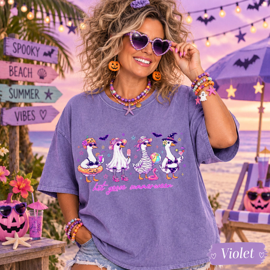 Hot Goose Summerween Shirt, Funny Goose Halloween Tee, Spooky Summer T-shirt, Cute Ghost Goose tshirt, Creepy Summer Vacation Apparel