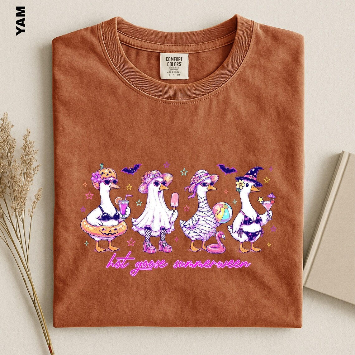 Hot Goose Summerween Shirt, Funny Goose Halloween Tee, Spooky Summer T-shirt, Cute Ghost Goose tshirt, Creepy Summer Vacation Apparel