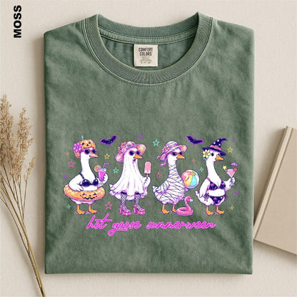 Hot Goose Summerween Shirt, Funny Goose Halloween Tee, Spooky Summer T-shirt, Cute Ghost Goose tshirt, Creepy Summer Vacation Apparel