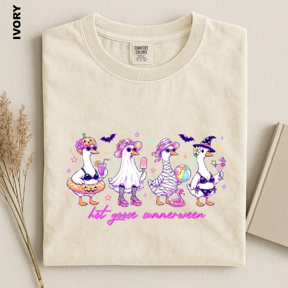 Hot Goose Summerween Shirt, Funny Goose Halloween Tee, Spooky Summer T-shirt, Cute Ghost Goose tshirt, Creepy Summer Vacation Apparel