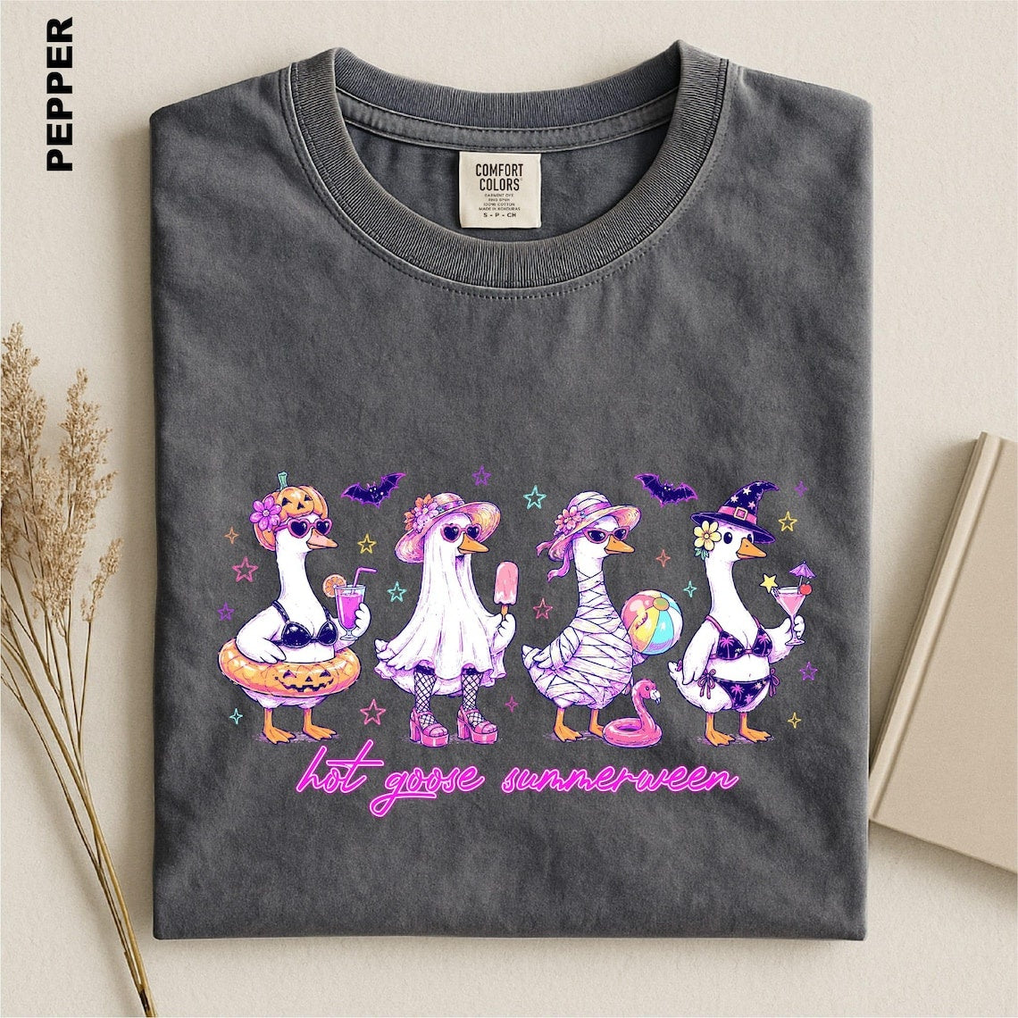 Hot Goose Summerween Shirt, Funny Goose Halloween Tee, Spooky Summer T-shirt, Cute Ghost Goose tshirt, Creepy Summer Vacation Apparel