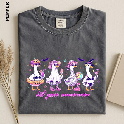 Hot Goose Summerween Shirt, Funny Goose Halloween Tee, Spooky Summer T-shirt, Cute Ghost Goose tshirt, Creepy Summer Vacation Apparel