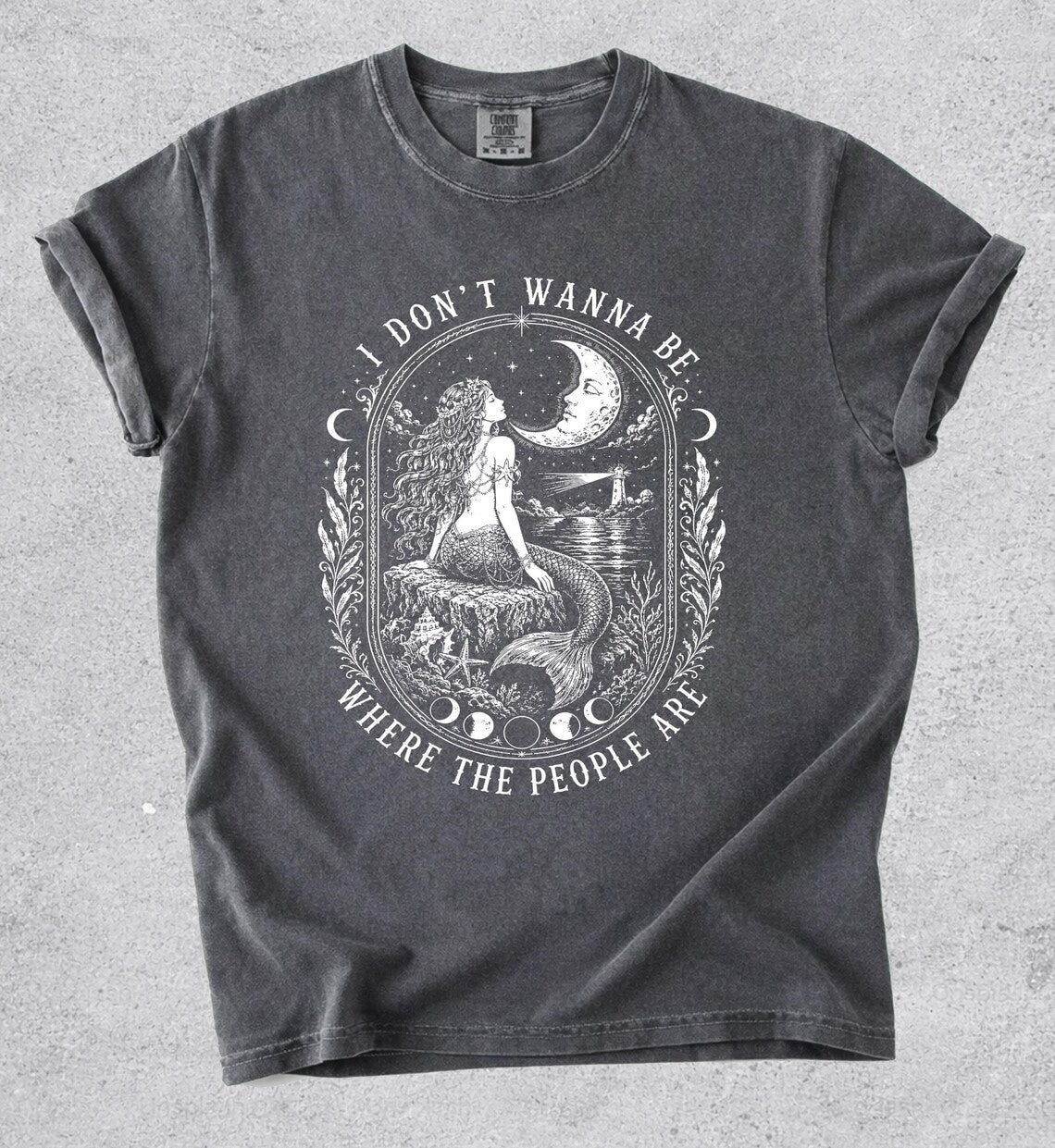 I Don't Wanna Be Where The People Are Shirt, Vintage Mermaid Graphic Tee, Moonlit Siren T-Shirt