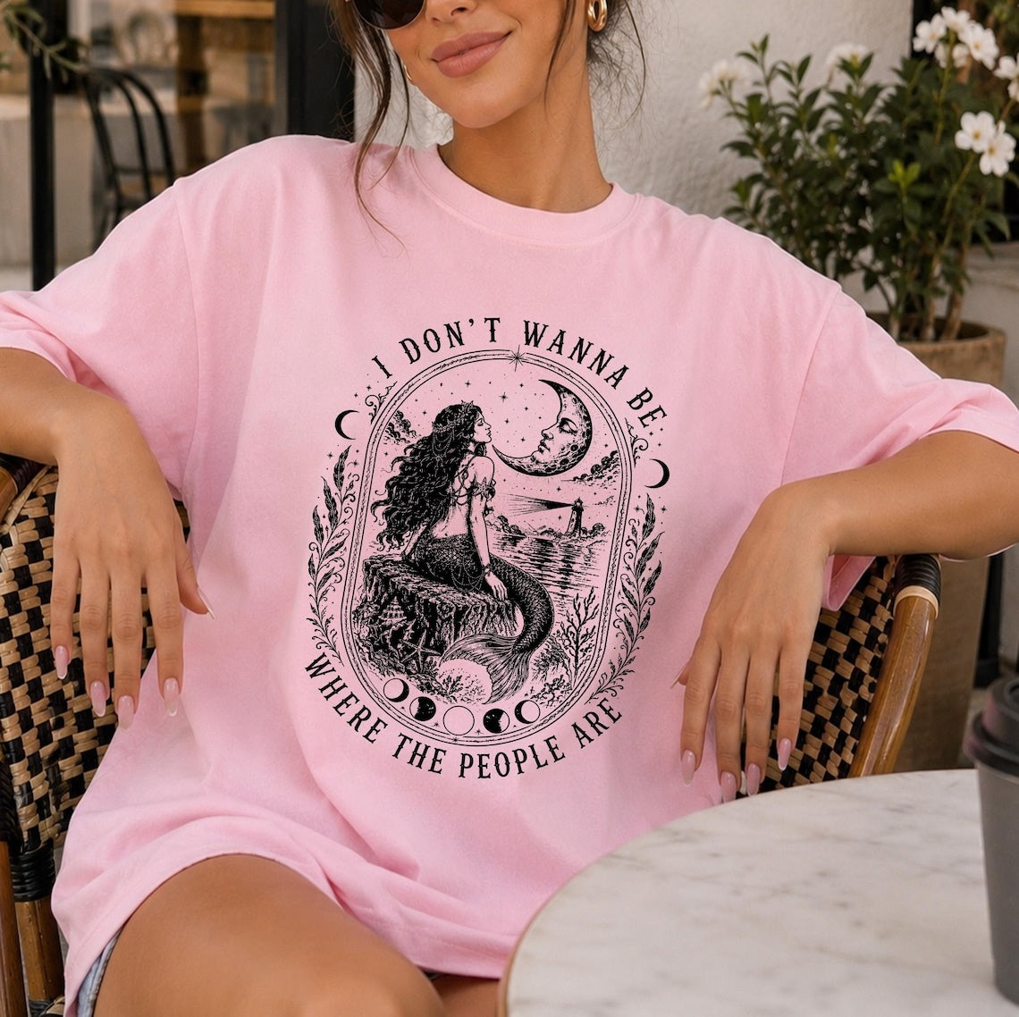 I Don't Wanna Be Where The People Are Shirt, Vintage Mermaid Graphic Tee, Moonlit Siren T-Shirt