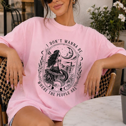 I Don't Wanna Be Where The People Are Shirt, Vintage Mermaid Graphic Tee, Moonlit Siren T-Shirt