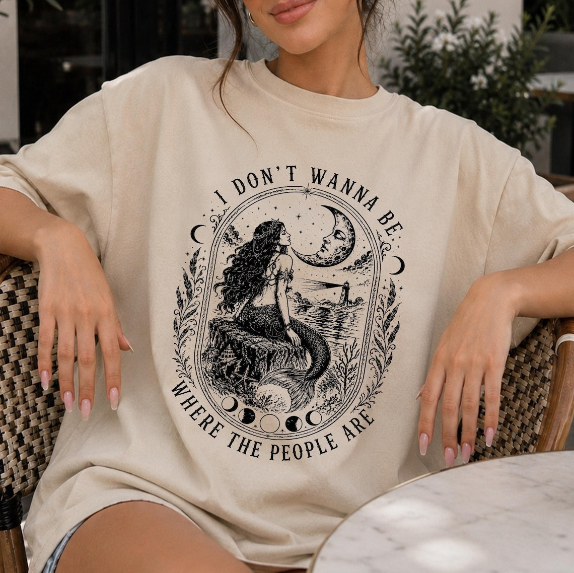 I Don't Wanna Be Where The People Are Shirt, Vintage Mermaid Graphic Tee, Moonlit Siren T-Shirt