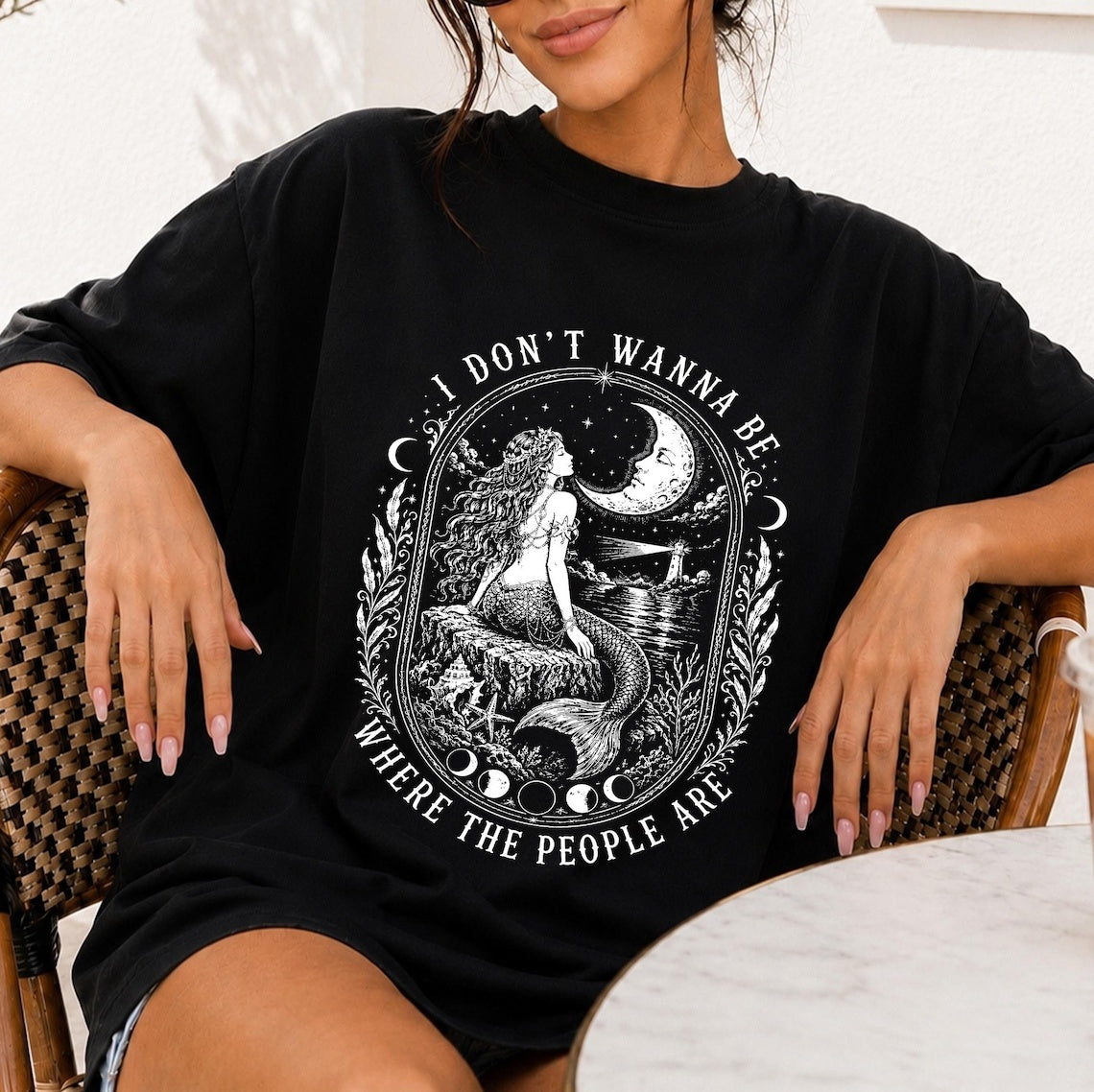I Don't Wanna Be Where The People Are Shirt, Vintage Mermaid Graphic Tee, Moonlit Siren T-Shirt