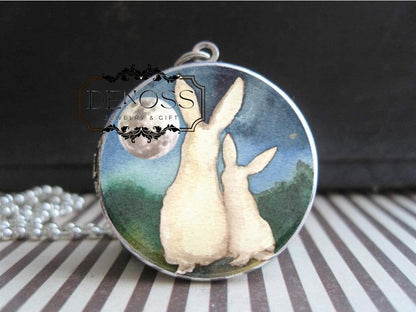 I Love You to the Moon & Back Bunny Locket for Boy or Girl Custom Family Photo Rabbit Necklace Separation Anxiety Aids Back to School Gift