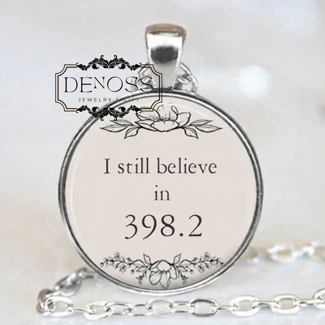 I Still Believe In 398.2 Pendant necklace,Fairy Tale Book Jewelry,Librarian Gift