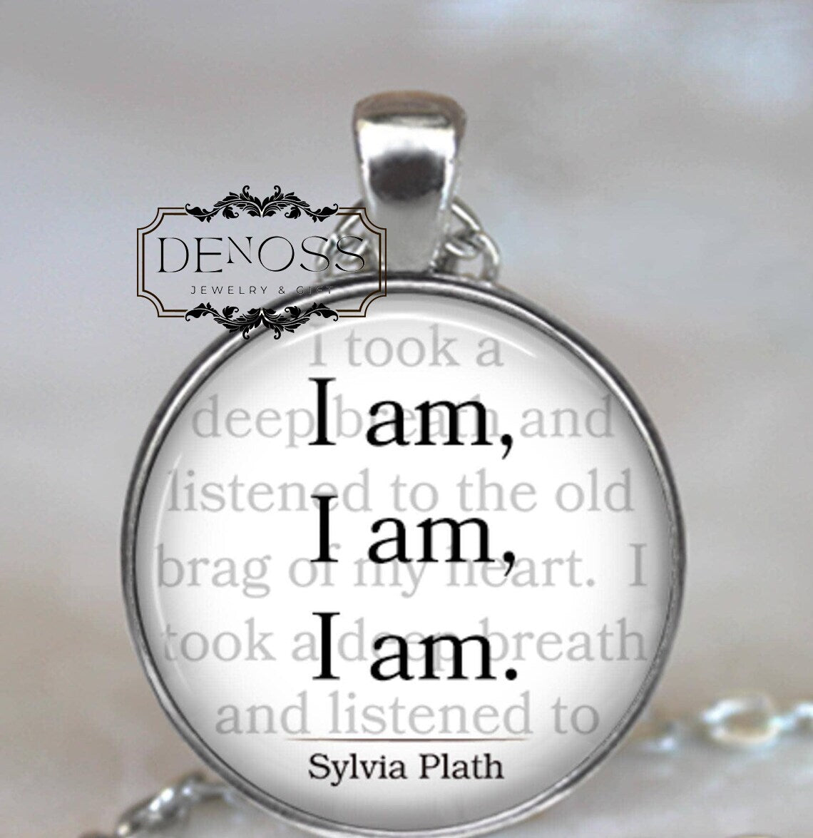 I am,I am,I am Sylvia Plath quote necklace,inspirational quote jewelry