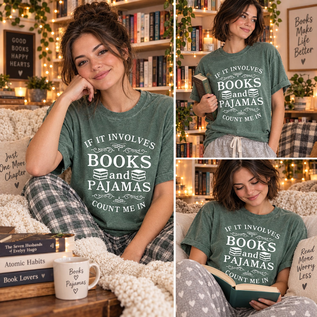 If It Involves Books And Pajamas Count Me In Shirt, Book Shirt, Librarian Shirt, Gift For Bookworm, Book Lover Shirt, Gifts For Reader