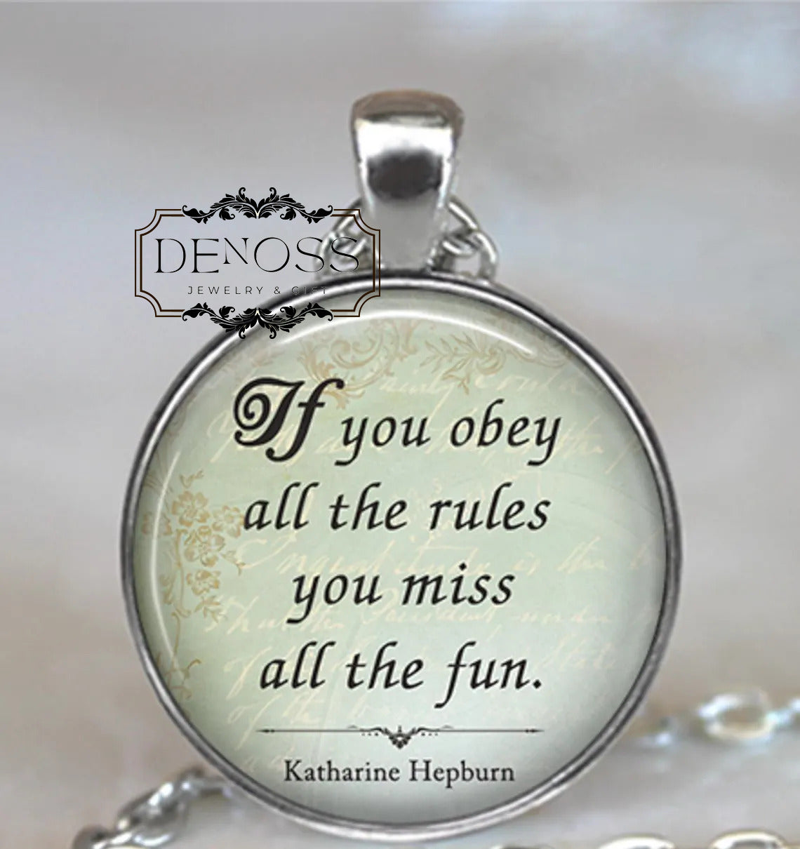 If you obey all the rules you miss all the fun,Katharine Hepburn quote necklace,go your own way