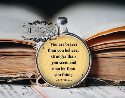 Inspirational Winnie the Pooh Quote Necklace,Silver Plated Pendant