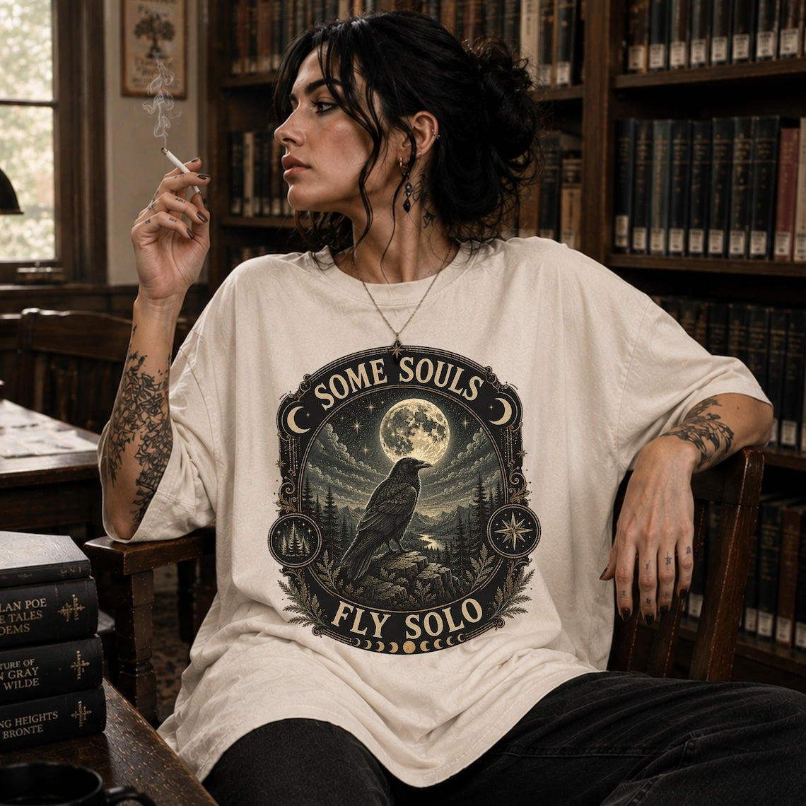 Introvert Moon Raven Shirt ,Whimsigoth Clothing ,Crow Shirt ,Emo Shirt ,Whimsigoth Witchy Stuff Dark Academia Shirt ,Alt Clothing Bird Shirt