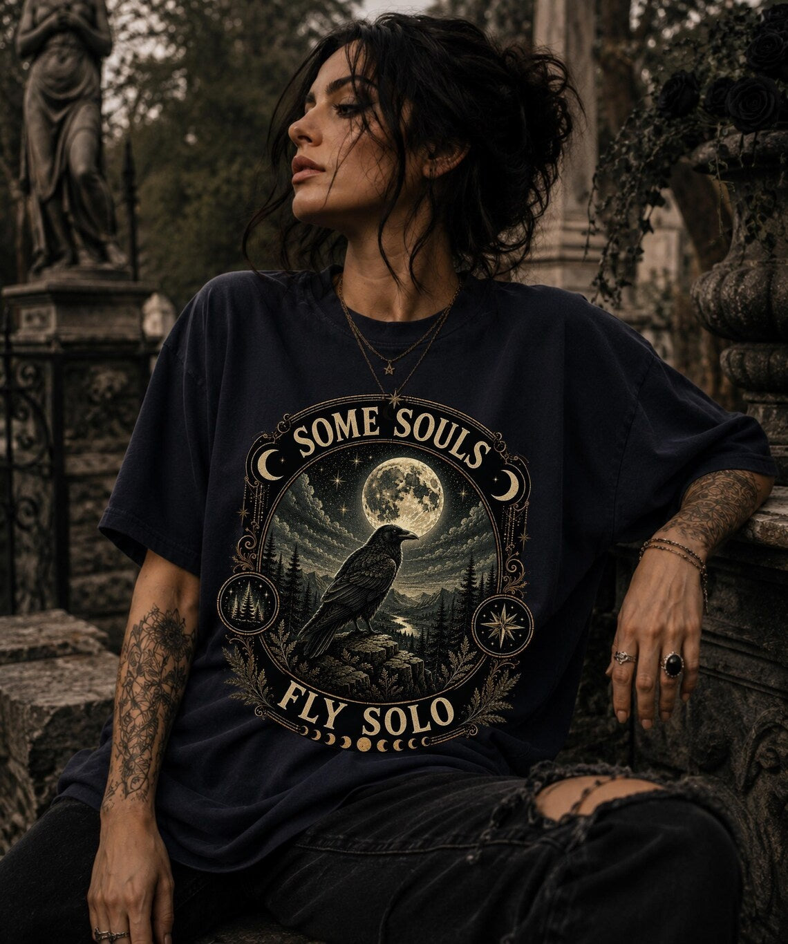 Introvert Moon Raven Shirt ,Whimsigoth Clothing ,Crow Shirt ,Emo Shirt ,Whimsigoth Witchy Stuff Dark Academia Shirt ,Alt Clothing Bird Shirt