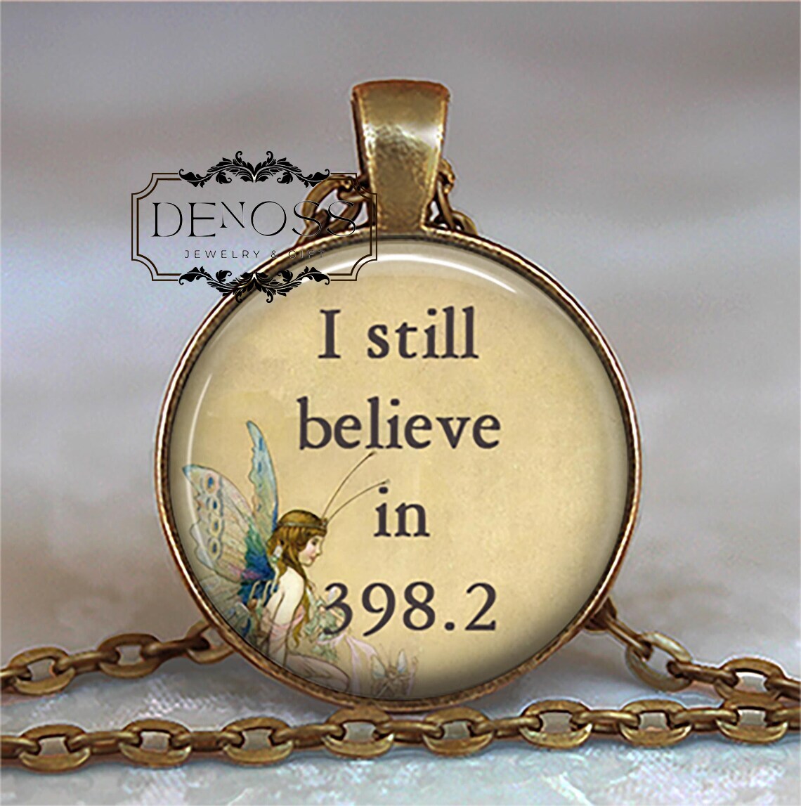 I still believe in 398.2,antique fairy tale necklace,book lover librarian gift,fairytale