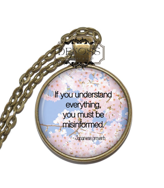 JAPANESE PROVERB Necklace,Proverb,Insight,Japan,Traditional Saying,Inspiration,Glass Pendant