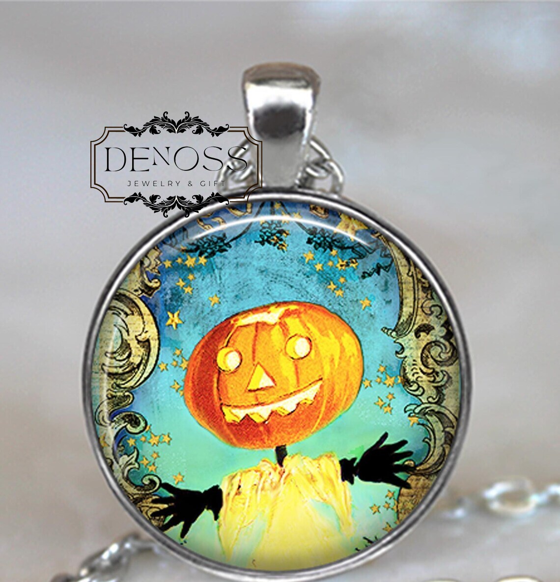 Jack-O-Lantern necklace,Halloween gift,Halloween jewelry,Great Pumpkin Head