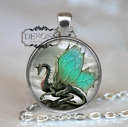 Jade-Winged Dragon necklace,Jade Dragon gift,dragon wing pendant,fantasy art necklace