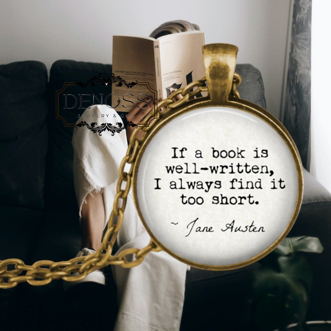 Jane Austen Quote Necklace,Literary Gift for Book Lovers