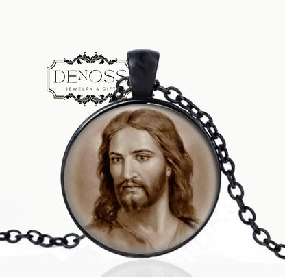 Jesus Christ Catholic Necklace,Black Pendant. Catholic Christian Pendant necklace