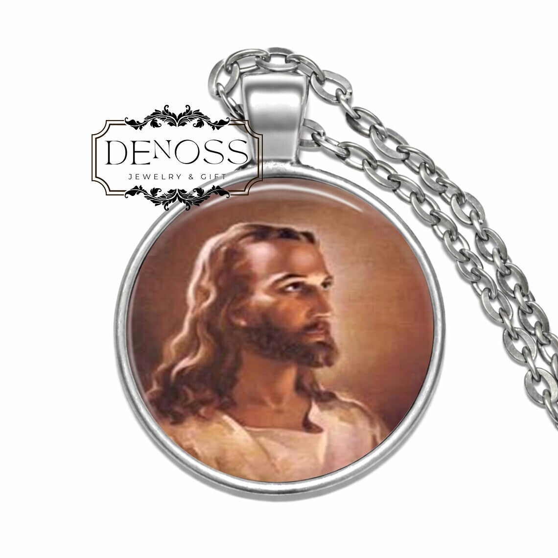 Jesus Portrait Pendant Necklace,Religious Faith Jewelry